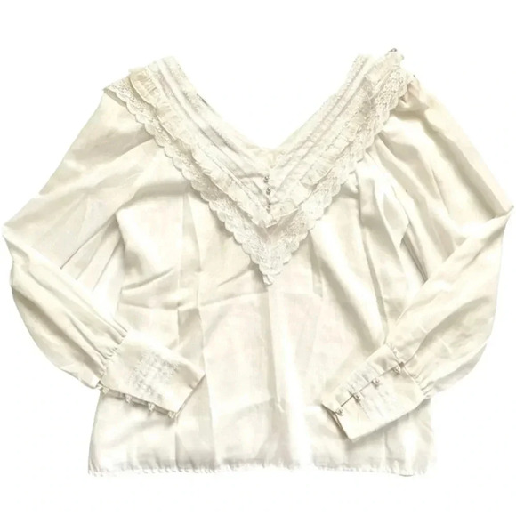 Vintage Jessica’s Gunnies Sax Ivory Victorian Lace Pearl Blouse - Picture 1 of 7